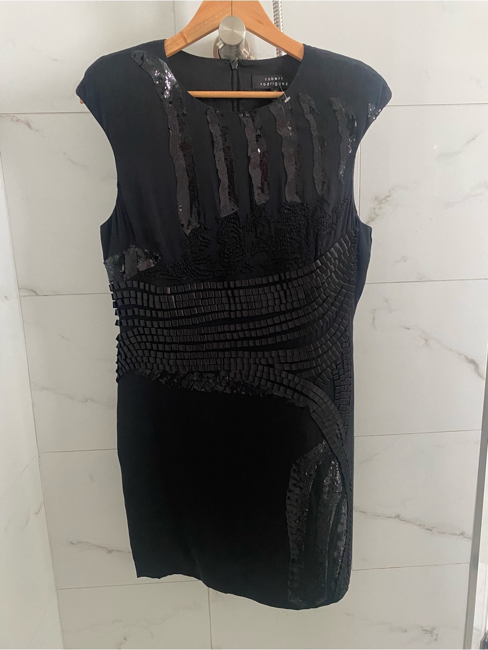 Robert Rodriguez Black Sleeveless Sequin-Textured Cocktail Dress